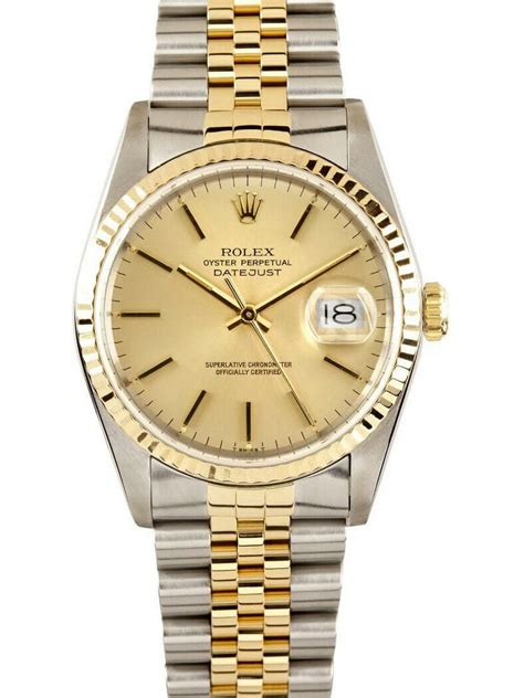 rolex datejust two tone fluted champagne index dial men& 39|rolex datejust 41mm two tone.